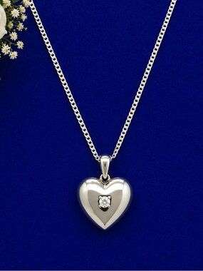Silver Heart Pendant Necklace with Star Crystal - Silver